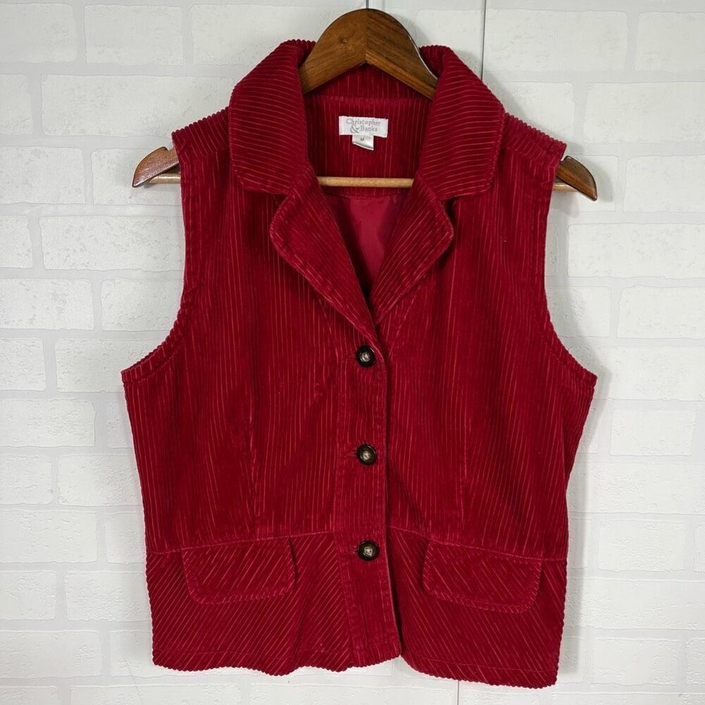 Christopher and Banks Womens Corduroy Vest Size M Red